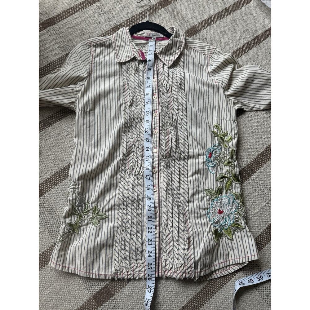 3J Workshop Johnny Was Brooke Raw Bias Button Down Shirt Medium Embroidered - Picture 10 of 12